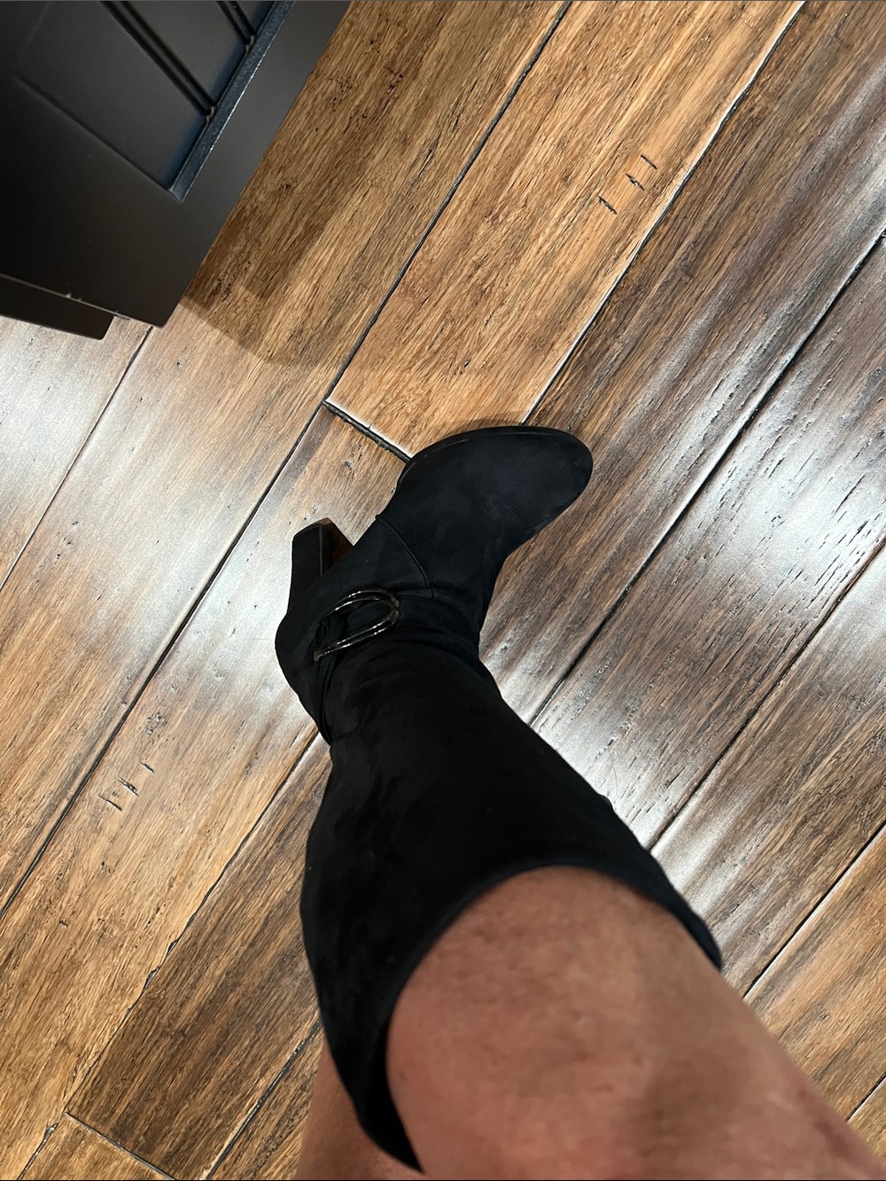 Impo Black Suede Mid-Calf Heeled Boots with Decorative Buckle - Picture 3 of 3